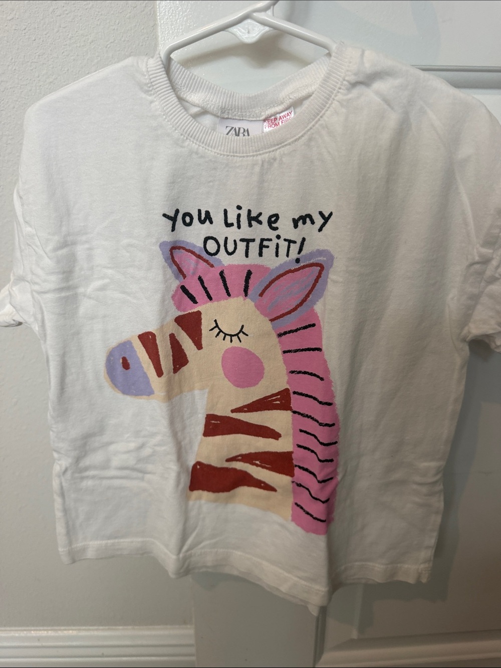 Zara White Tee with Pink Zebra Illustration